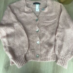 Simons Pink Cardigan Sweater V-Neck Ribbed